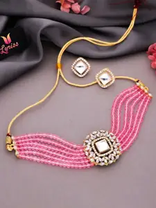 Anouk Gold-Plated Artificial Stones and Beads Beaded Necklace With Earrings