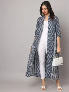 SUBAGI FASHION Floral Printed Gathers Longline Cotton Shrug