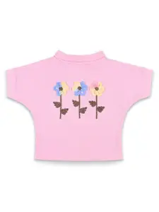 Wish Karo Girls Floral Printed High Neck Regular Fit Cotton T-shirt