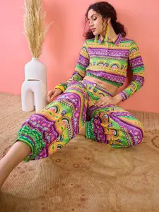 Sangria Floral Printed Top With Trousers