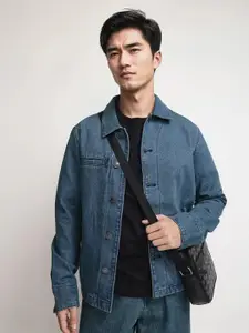 RARE RABBIT Men Denim Jacket with Embroidered