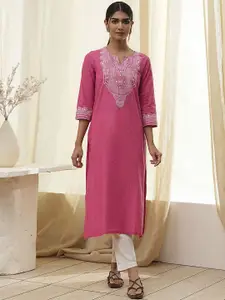 Biba Ethnic Printed Notch Neck Straight Kurta