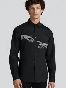 HE SPOKE Printed Cotton Twill Casual Shirt