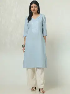Soch Floral Yoke Design Sweetheart Neck Thread Work Straight Kurta
