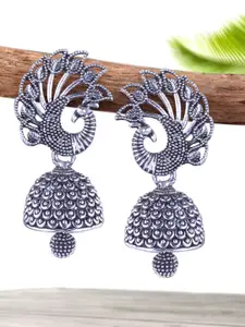 DIVASTRI Set of 5 Silver-Plated Oxidized Dome Shaped Jhumkas