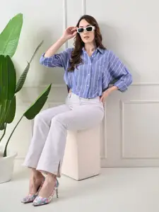 LABEL REGALIA Women Smart Slim Fit Opaque Striped Casual Shirt