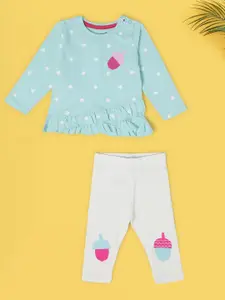 Babies R Us Girls Printed Pure Cotton Top with Trousers