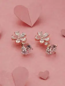 Gargi by P. N. Gadgil & Sons Sterling Silver Stones Studded Floral Shaped Drop Earrings