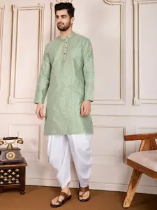 House of Pataudi Woven Design Band Collar Kurta