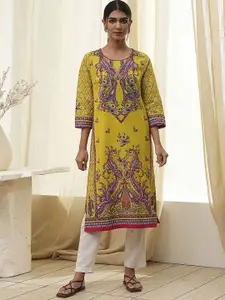 Biba Women Floral Embroidered Thread Work Round Neck Straight Kurta
