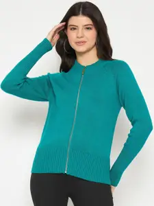 Madame Women Ribbed Zip Detail Front-Open Sweater