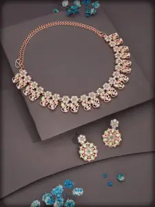 Anouk Gold-Plated Artificial Stone Studded Necklace With Earrings