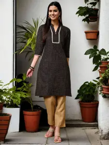 Anouk Rustic Striped Mandarin Collar Straight  Kurta