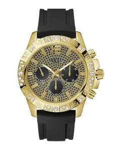 GUESS Men Embellished Black Round Dial & Black Straps Analogue Watch GW0909G2