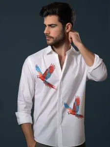 HE SPOKE Printed Satin Stretch Casual Shirt