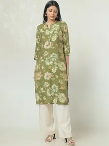 Soch Floral Printed Mandarin Collar Tissue A-Line Kurta