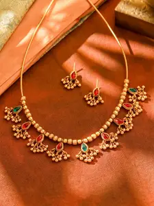 Yellow Chimes Gold-Plated Stone-Studded Necklace Set