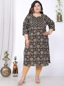 Swasti Plus Size Floral Printed Cotton Straight Kurta