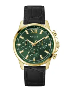GUESS Men Dial & Leather Textured Straps Analogue Watch GW0901G4