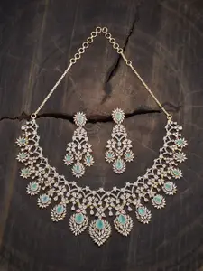 Kushal's Fashion Jewellery Rhodium Gold-Plated Cubic Zirconia Studded Necklace & Earrings