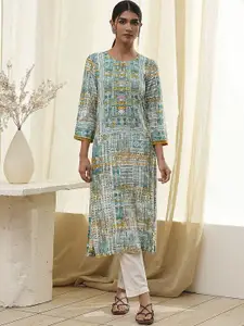 Biba Geometric Printed Keyhole Neck Straight Kurta
