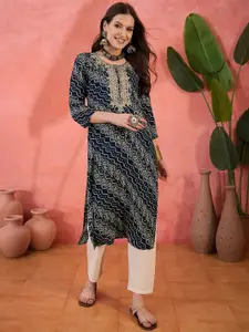 Sangria Bandhani Printed Thread Work Straight Kurta