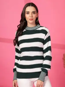 all about you Women Geometric Striped Halter Neck Woollen Top