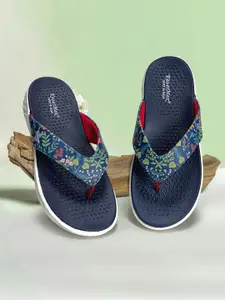 KazarMax Women Navy Floral Print Thong Slippers