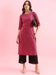HRITIKA Striped Round Neck Straight Kurta