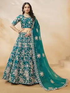 FABPIXEL Floral Embroidered Zari Semi-Stitched Lehenga & Unstitched Blouse With Dupatta