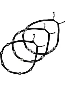 VAMA Set of 3 Silver-Plated Adjustable Black Thread Anklet