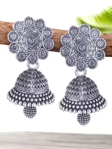 DIVASTRI Set Of 5 Silver-Plated Dome Shaped Oxidised Jhumkas
