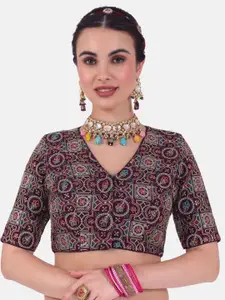 Studio Shringaar Women's Embroidered V-Neck Padded Saree Blouse