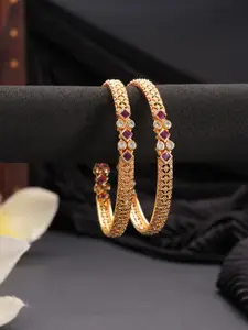 Jazz and Sizzle Set Of 2 18K Gold-Plated Artificial Stones Studded Bangles