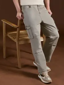 THE BEAR HOUSE Men Cotton Solid Straight Fit Cargo Pants Trousers