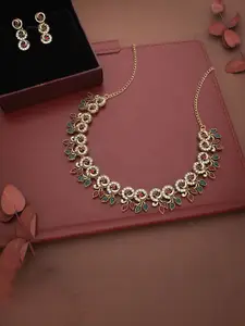 Anouk Gold-Plated Artificial Stones Studded And Beaded Necklace And Earrings