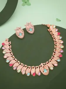 Anouk Gold-Plated Artificial Stones-Studded Necklace and Earrings