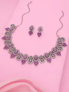 Anouk Silver-Plated Artificial Stones-Studded Necklace and Earrings