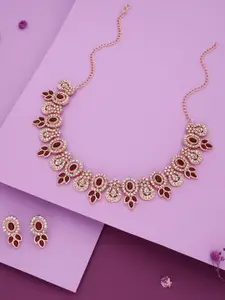 Anouk Gold-Plated Artificial Stone-Studded Necklace And Earrings
