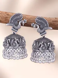 MEENAZ Silver-Plated Oxidised Dome Shaped Jhumkas