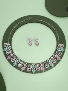 Anouk Silver-Plated Artificial Stones-Studded Necklace and Earrings