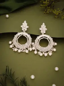 Lyriss Gold Plated Artificial Stones Studded and Beaded Contemporary Shaped Drop Earrings