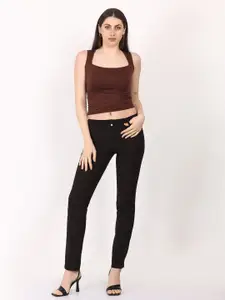 SIGHTBOMB Women Square Neck Sleeveless Crop Fitted Top