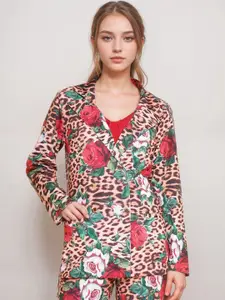 KATLINE Floral Printed Double-Breasted Notched Lapel Collar Casual Blazer