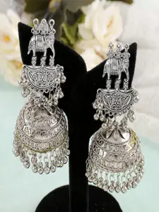 Sangria Silver Plated Elephant Style Banjara Oxidised Jhumkas