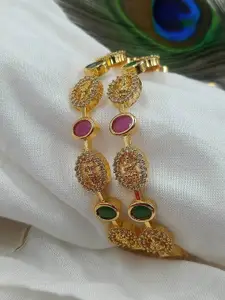 House of Pataudi Set Of 2 Gold Plated American Diamond-Studded Temple Bangle