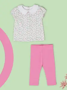 Babies R Us Girls Printed Peter Pan Collar Top with Leggings