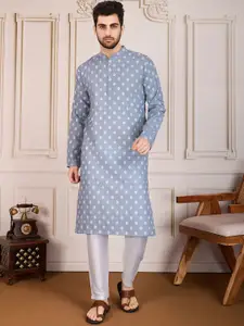 House of Pataudi Vishnu Ethnic Motifs Printed Mandarin Collar Cotton Straight Kurta