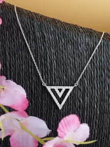 Tuanz Silver Jewelry 925 Silver Rhodium-Plated Artificial Stone Studded Pendant With Chain