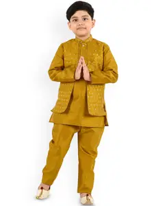 BAESD Boys Floral Embroidered Sequinned Mandarin Collar Straight Kurta With Trouser